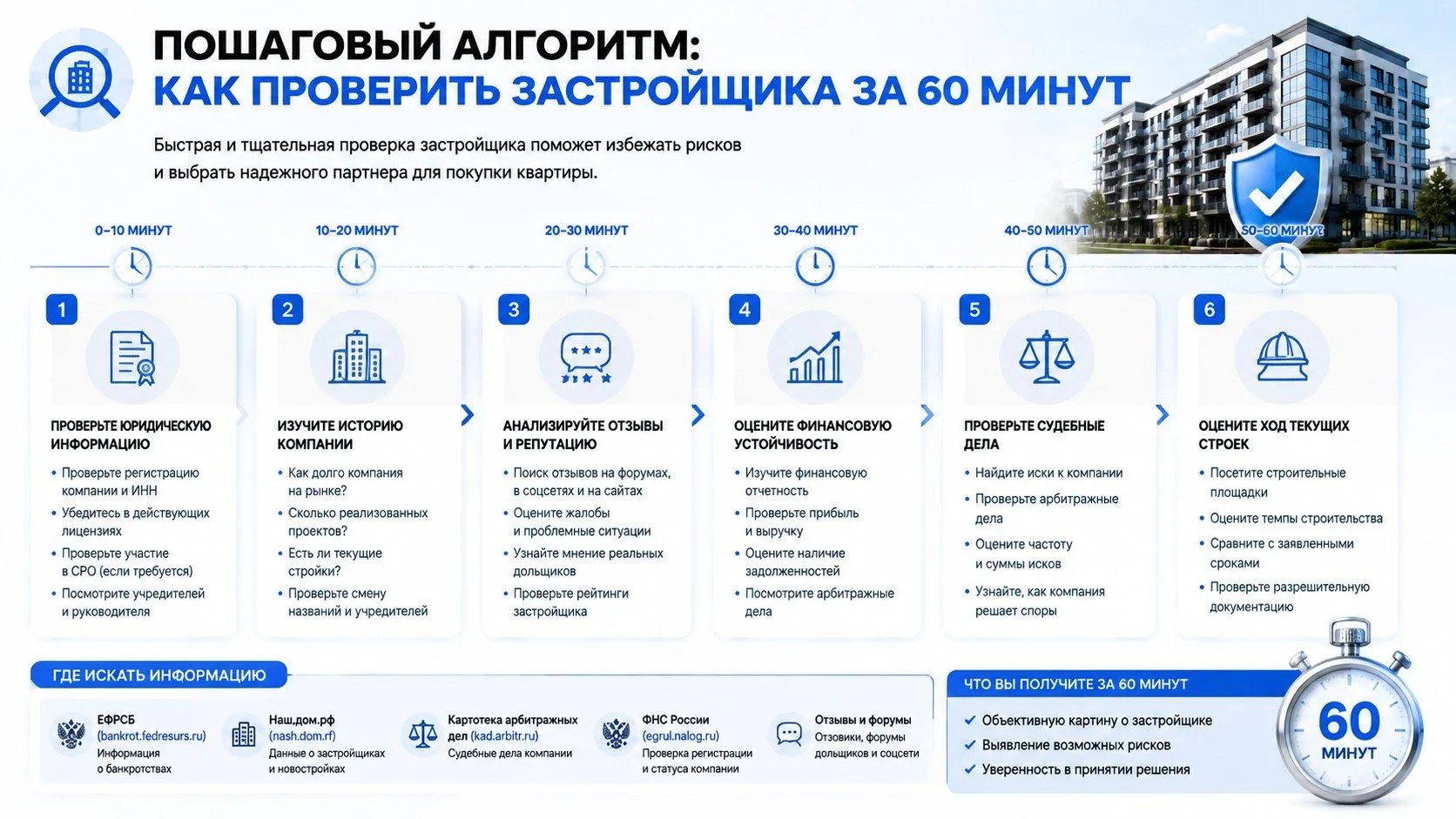 Пошаговый алгоритм: как проверить застройщика за 60 минут