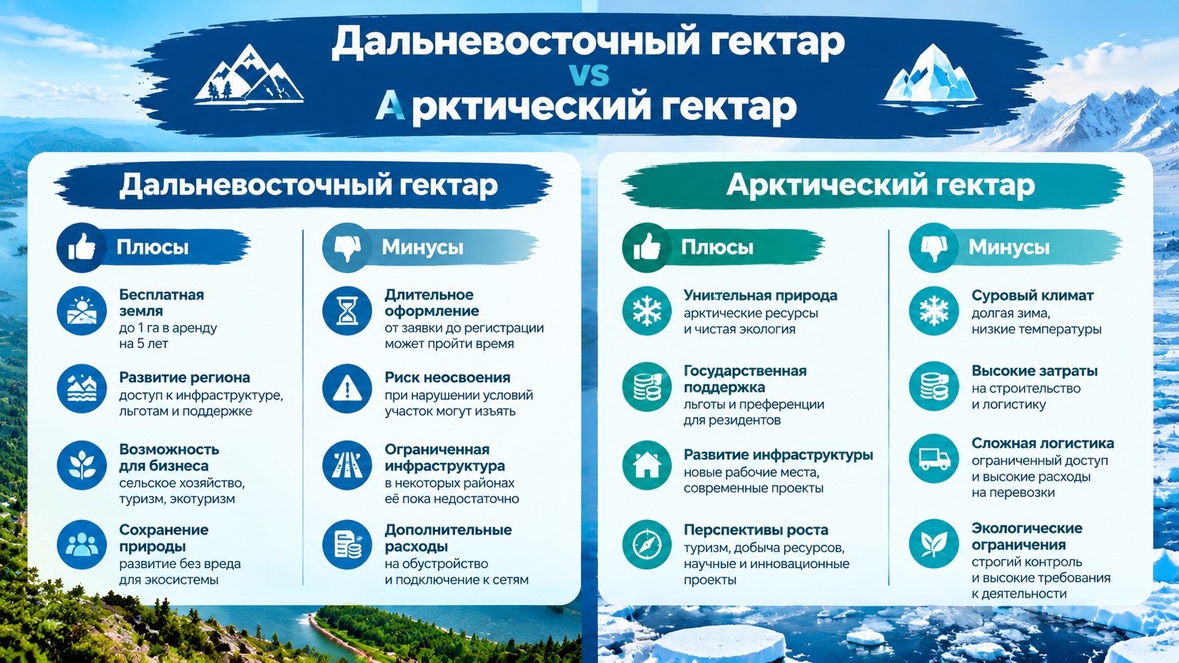 Сравнение программ: Дальневосточный и Арктический гектар