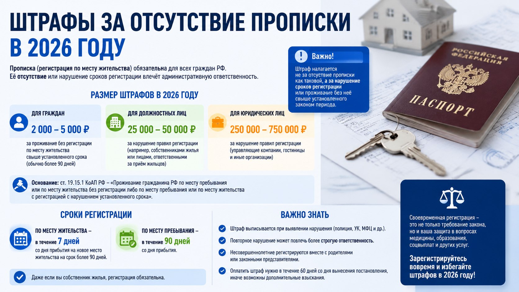 Штрафы за отсутствие прописки в 2026 году