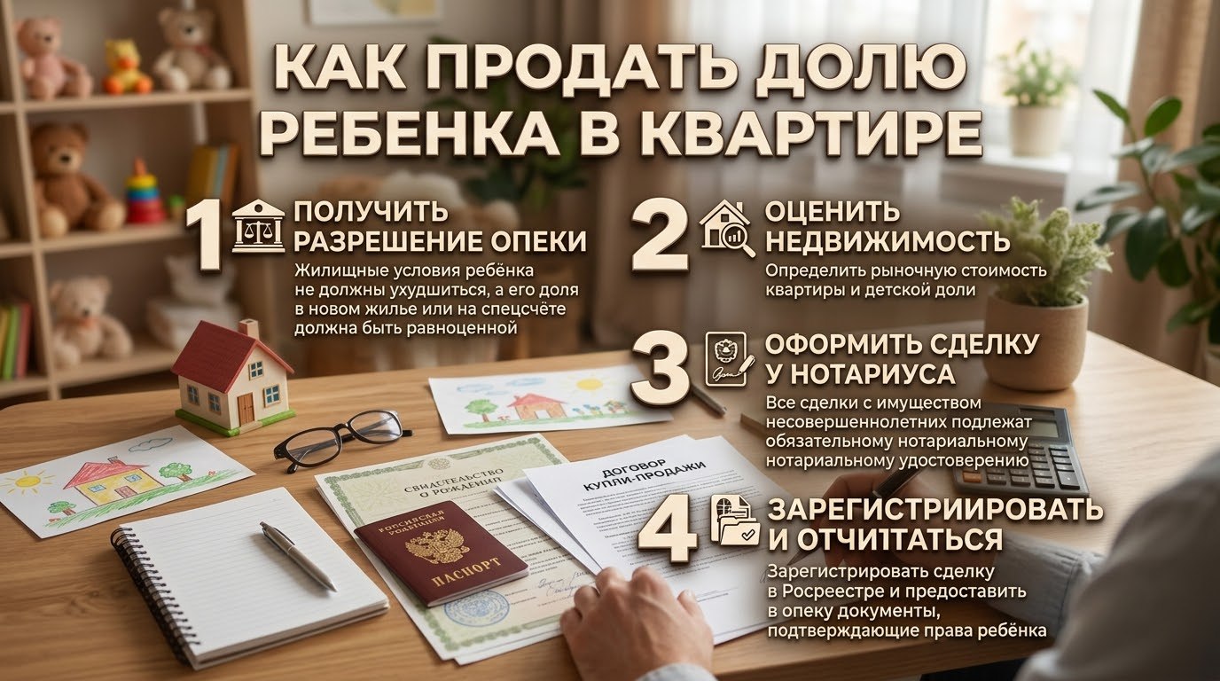 Как продать долю ребенка в квартире