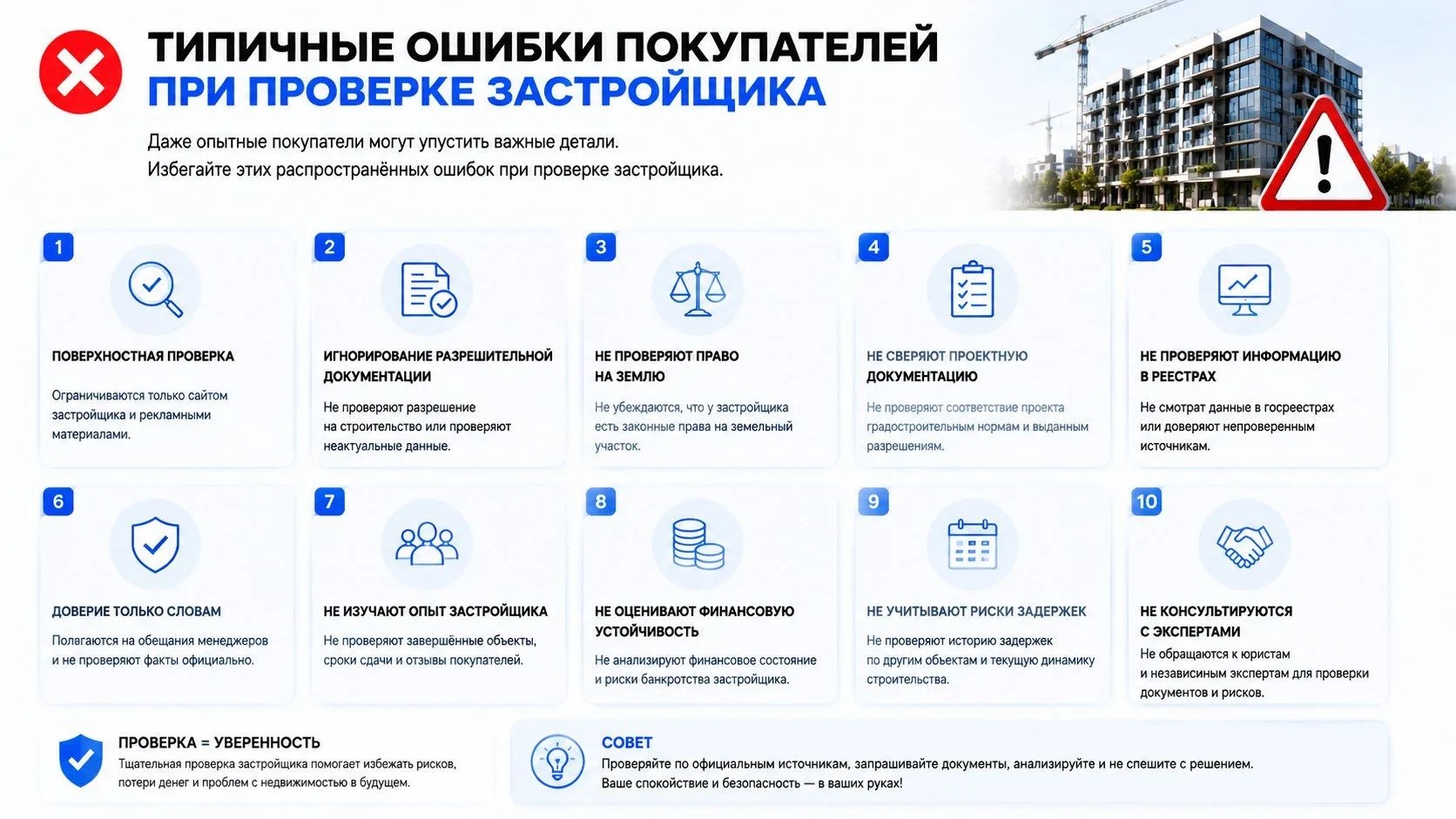 Типичные ошибки покупателей при проверке застройщика