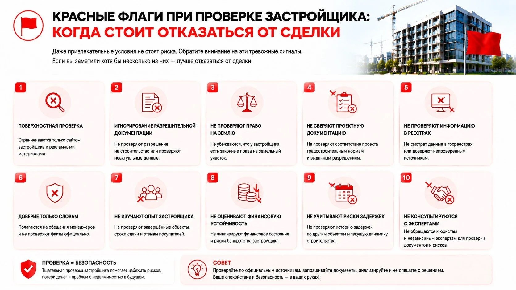 Красные флаги при проверке застройщика: когда стоит отказаться от сделки