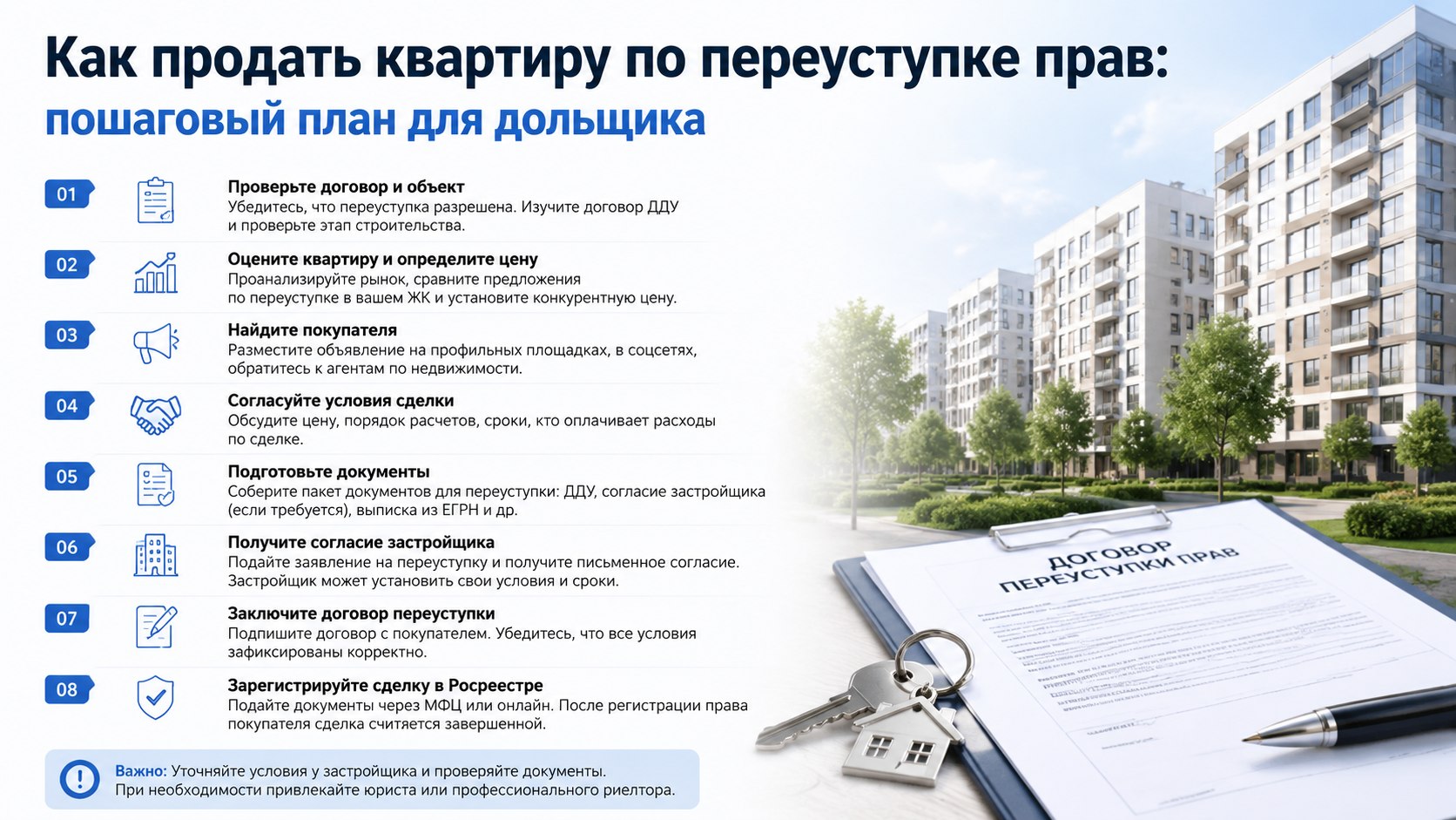Как продать квартиру по переуступке прав: пошаговый план для дольщика 