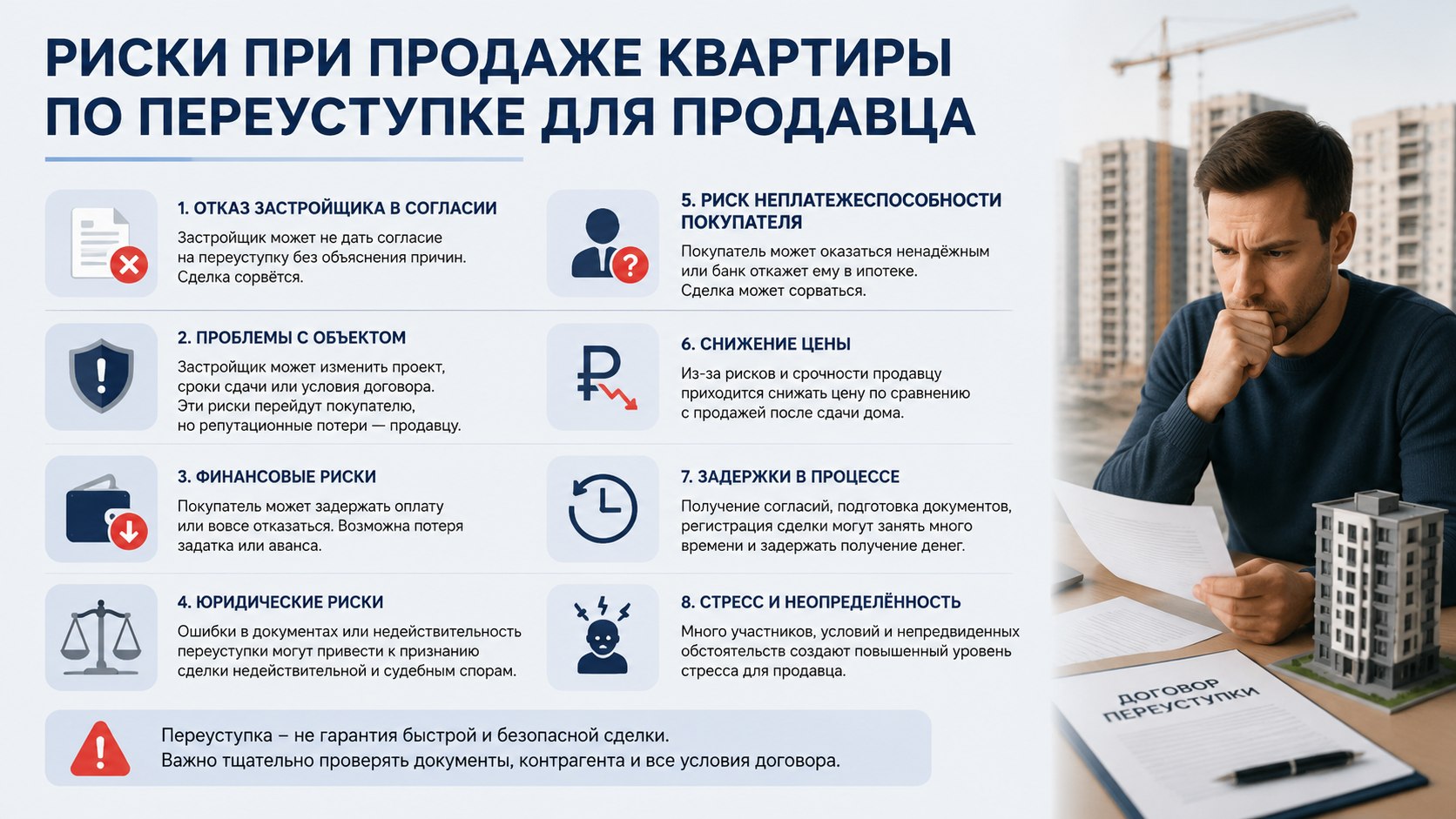 Риски при продаже квартиры по переуступке для продавца