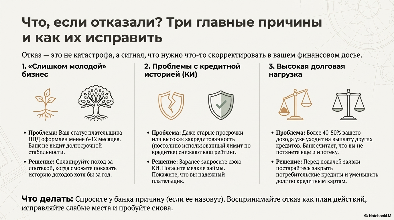 Что делать, если отказали в ипотеке самозанятому